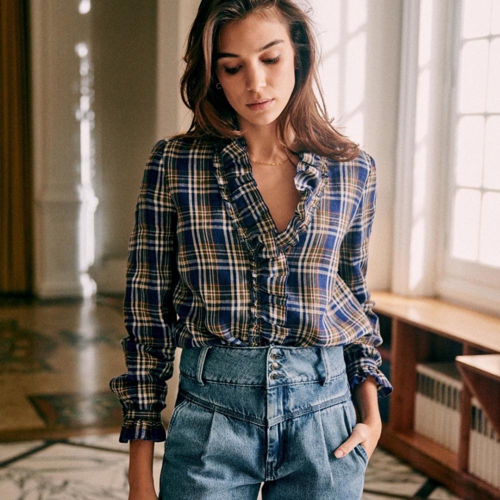 Sezane Vera Shirt - Sicilian Blue Tiles - 36